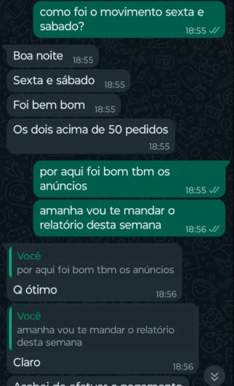 Print WhatsApp: sexta e sábado acima de 50 pedidos
